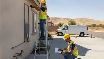 Plumbing repair team servicing a Palm Springs, CA home with professional tools
