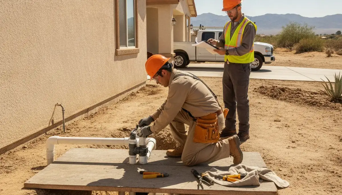 Palm Springs, CA plumbing repair technician servicing a residential plumbing system
