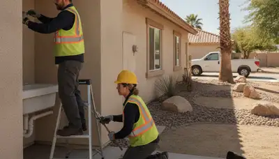 Plumbing repair technician in Palm Springs, CA servicing residential pipes and fixtures