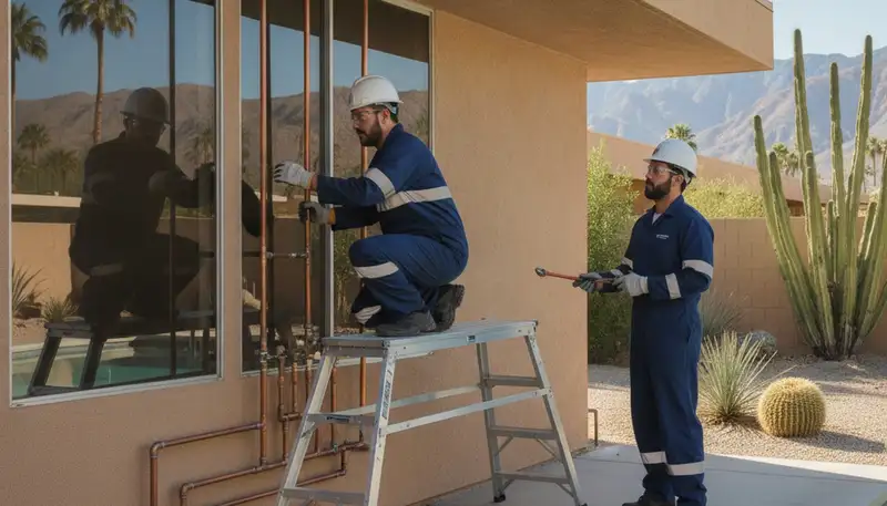 Palm Springs, CA plumber repairing pipes for plumbing service call