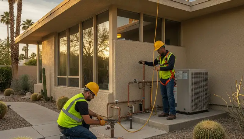 Palm Springs, CA plumbing repair technician fixing a residential pipe leak