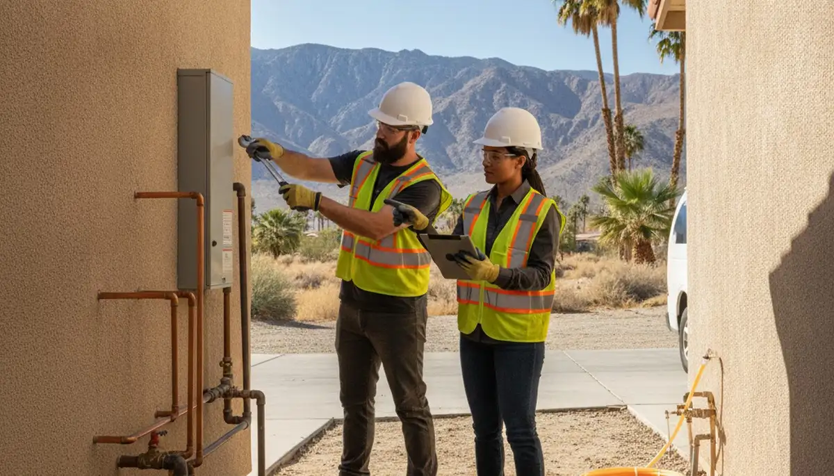 Palm Springs, CA plumbing repair technician servicing residential pipes and fixtures