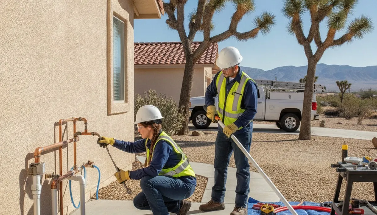 Palm Springs, CA plumber repairing a leak for a local plumbing service