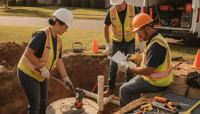 Palm Springs, CA plumber inspecting septic repair system for a home service call