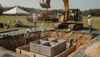 Palm Springs, CA septic tank installation crew preparing site for plumbing repair service