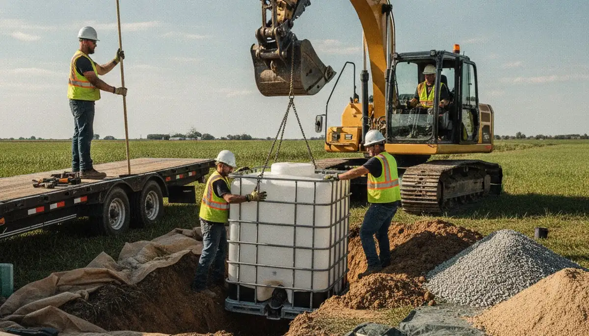 Septic tank installation in Palm Springs, CA for residential plumbing service site prep and setup