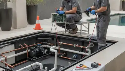 Palm Springs, CA plumber repairing a home spa for reliable plumbing service