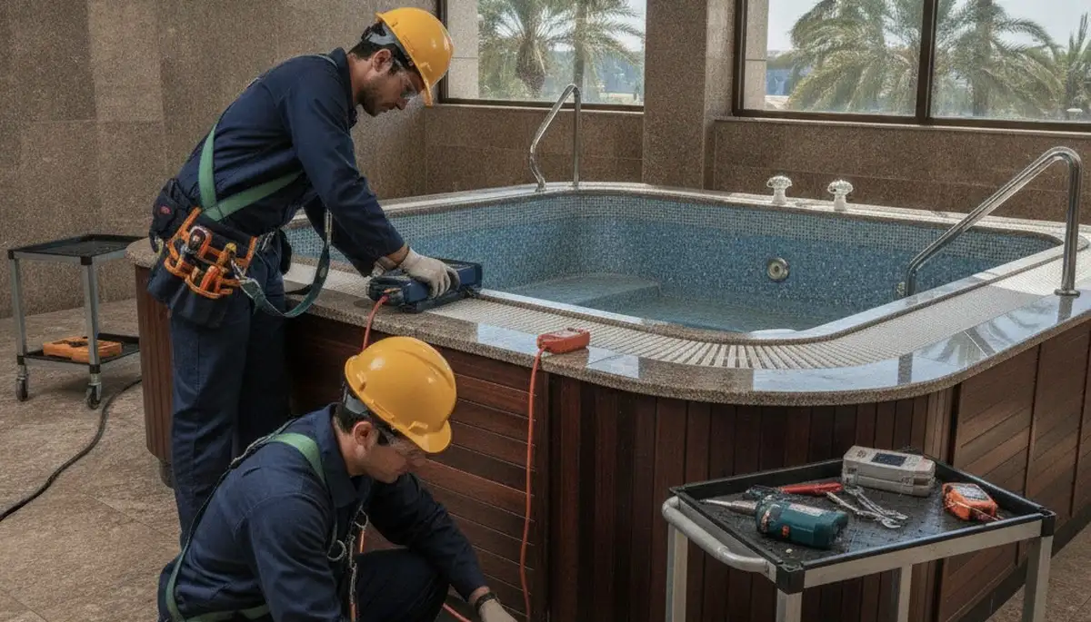 Palm Springs, CA plumber repairing a home spa for reliable plumbing service