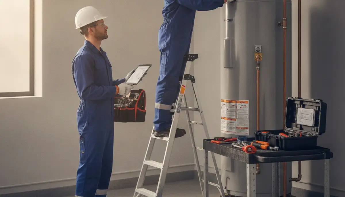 Palm Springs, CA plumber repairing a water heater for fast residential service